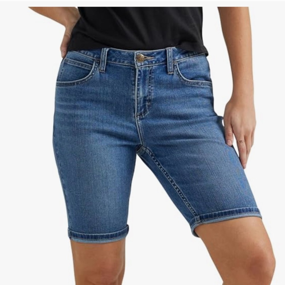 New 12 M Lee Bermuda Shorts Midrise Denim Women's - Picture 1 of 7